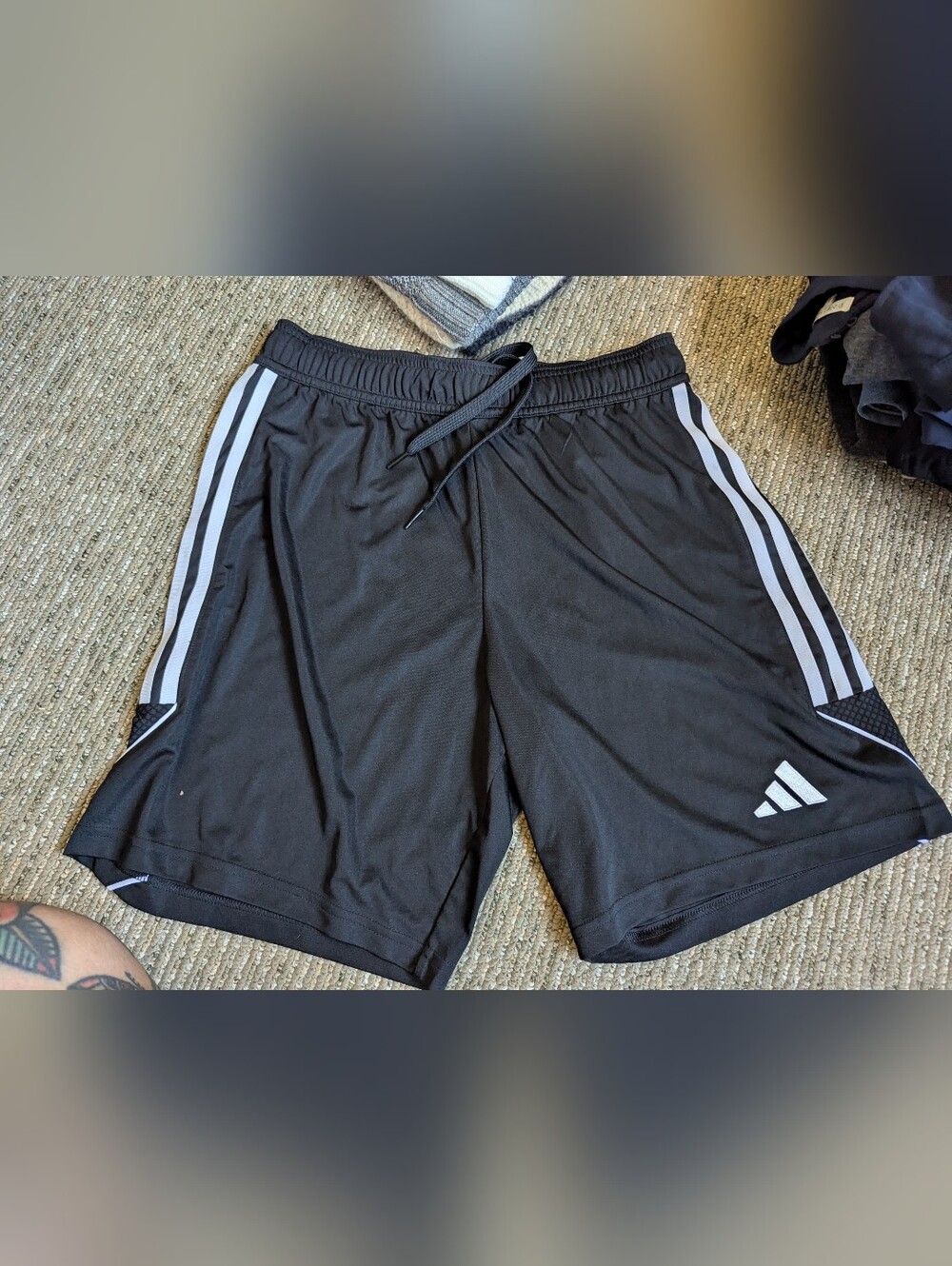adidas Black Athletic Shorts with White Side Stripes